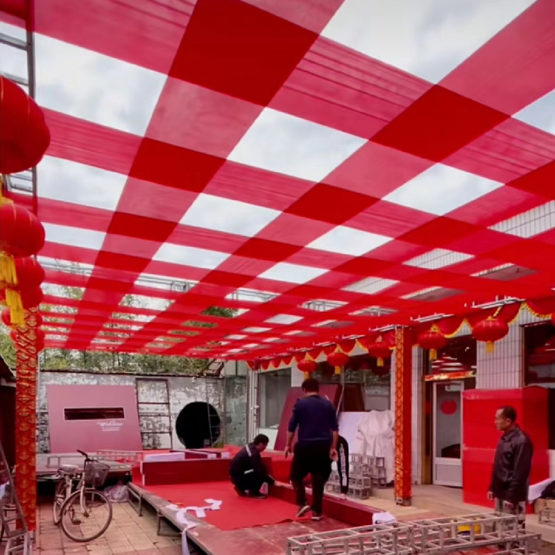 婚庆吊顶红绸布百米整卷大红花布料结婚大红绸布彩带喜事舞台装饰