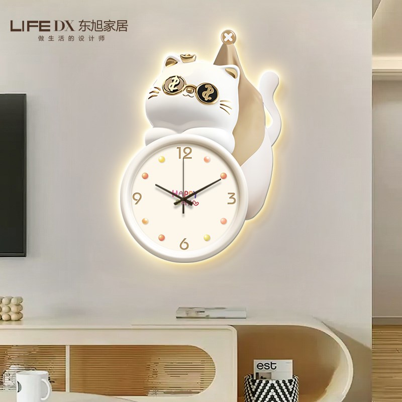 奶油风客厅装饰画电视p背景墙钟表挂钟餐厅挂画高级感创意时钟壁图片