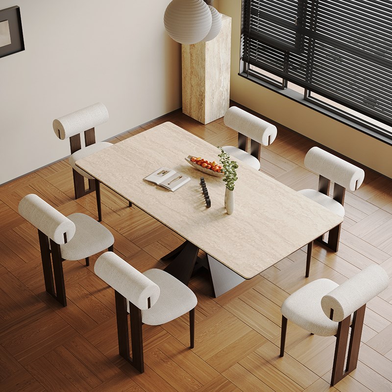 法式奶油复古风实木德利丰岩板家用黑色圆形饭桌胡桃色窈窕桌椅子