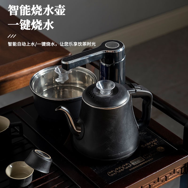 移动花梨木茶台客厅家用茶车实木烧水壶一体式茶桌泡茶桌边柜边几