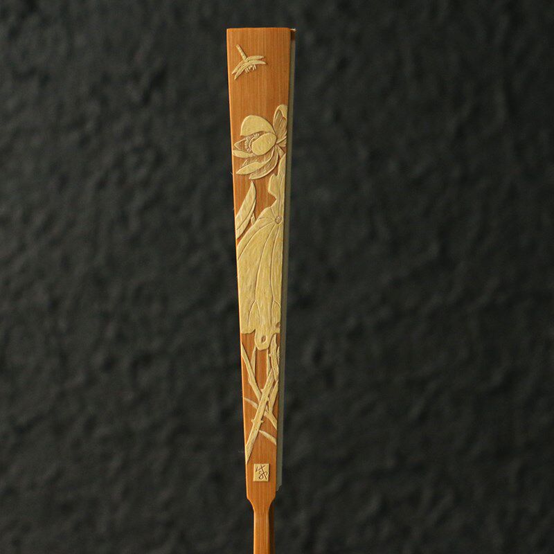 精品名戚良纯手工留青雕刻鸟图老玉竹文玩竹折扇七小扇子