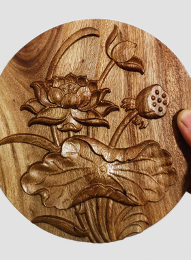 实木木雕壁画木板饰画 荷莲图案壁挂饰木艺木