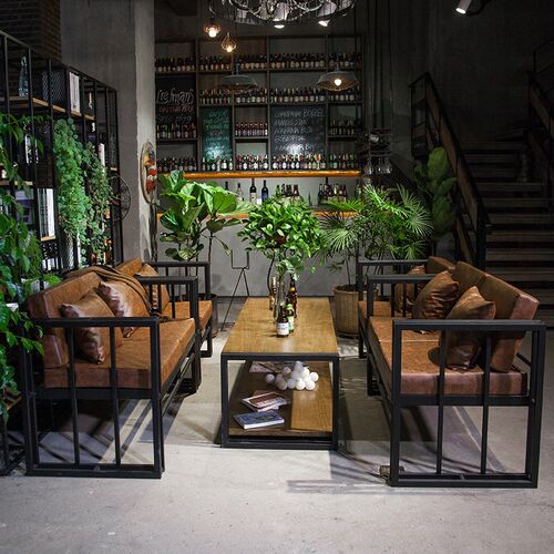 工业风酒吧音乐吧卡座沙发火锅烧烤店西咖啡厅铁艺桌椅