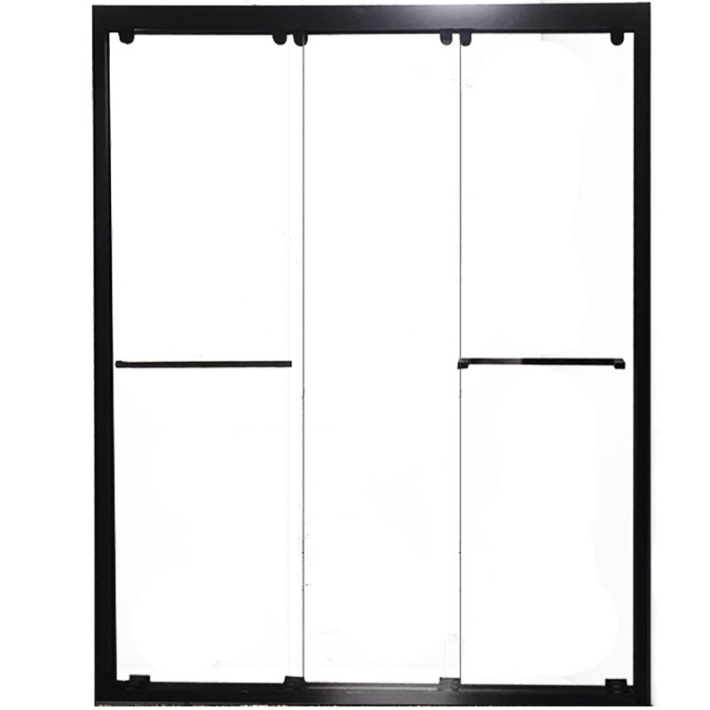 上海三联动淋浴房一字形三门钢化玻璃推拉移门定制小浴室隔断