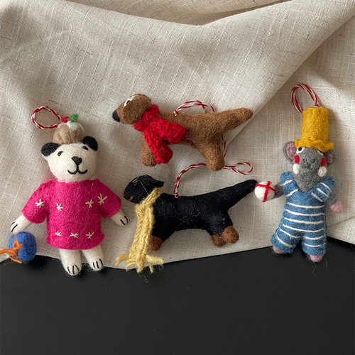 feltsogood同款手工羊毛毡包包挂件可爱腊肠狗钥匙扣小熊河马挂饰