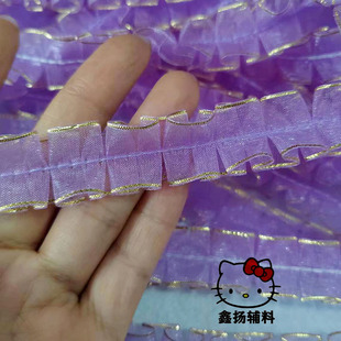 帽辅料 2厘米宽金边鱼骨纱带花边双边工字褶皱花边辅料手服饰鞋