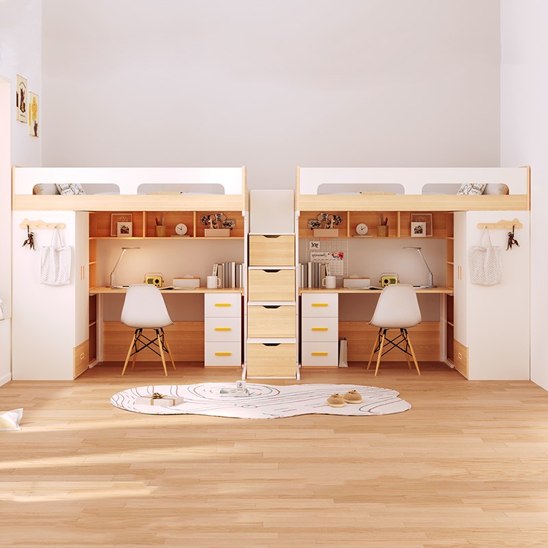 寝舒堡小户型省空间书房组合床上床下桌学习桌女孩男孩儿童高架床