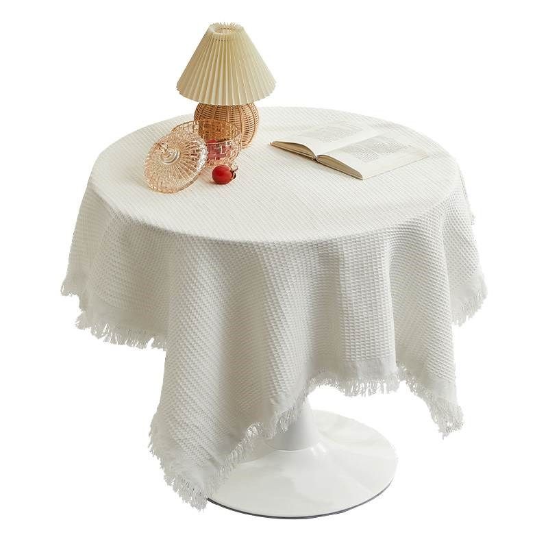 奶油风桌布法式茶几垫小方桌布in风床头柜盖布圆桌棉麻餐桌台布