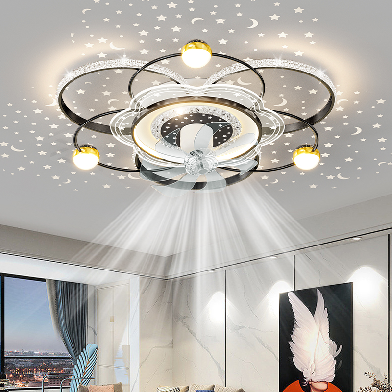 北欧客厅隐形静音星空投影风扇灯