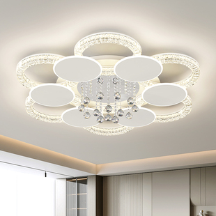 广东中山轻奢水晶客厅吸顶灯圆形LED智能语音护眼书房灯具包安装