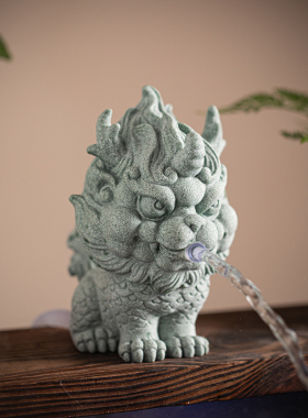 新中式瑞兽招财麒麟流水配件古法养鱼缸上水循环摆件创意龙龟造景