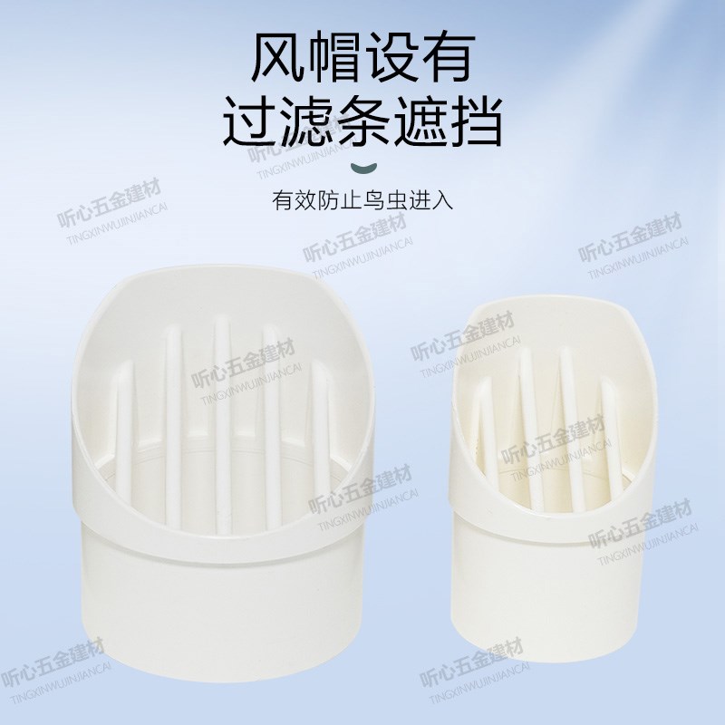 油烟机止回阀穿墙风帽排烟管变径圈180转110mm防鸟帽PVC管大小头