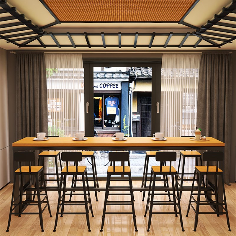 餐厅长条桌子实木茶水靠墙吧台桌商用铁艺长方形休闲奶茶店长吧桌