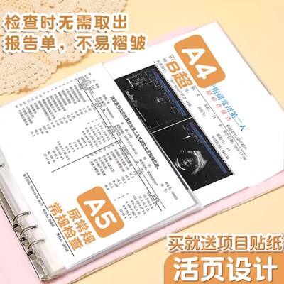 刺绣产检收纳册孕检报告单蛇宝宝怀孕活页检查便携可折叠文件夹A4