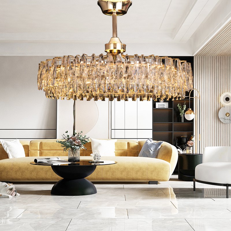 新款水晶餐厅风扇灯轻奢家用客厅灯带电扇一体吊扇灯