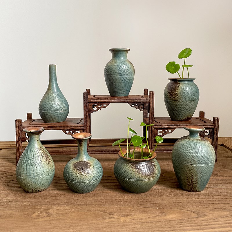 复古粗陶纯手工花瓶古朴客厅花插陶瓷小花器茶台桌面摆件水培植物