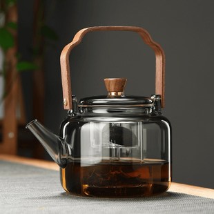 胡桃木蒸煮一体家用高硼硅玻璃提梁壶加厚茶壶可用电陶炉加热壶