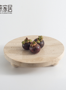 侘寂风黄洞石果盘摆件客厅茶几大理石托盘样板间S民宿会所软装饰