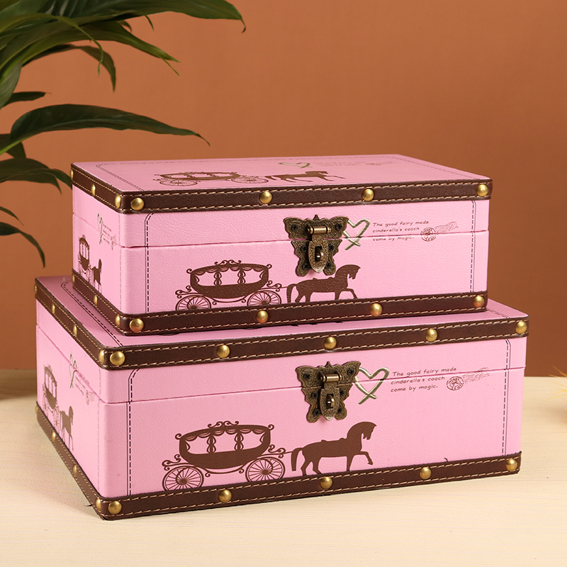 大号卡通盒子杂物收纳盒带锁家用文件证件隐私保险储物Z木盒小箱