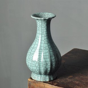 青瓷高档瓶哥窑冰裂纹百财瓶白菜器客厅装 饰玄关招财摆设