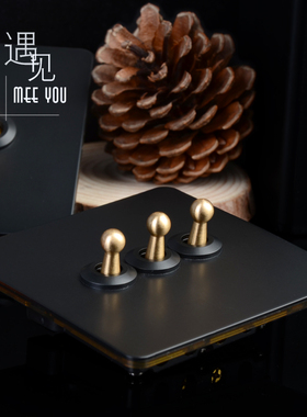 复古工业风格黄铜拨杆开关面板黑色老式简约个性酒店民宿金属插座