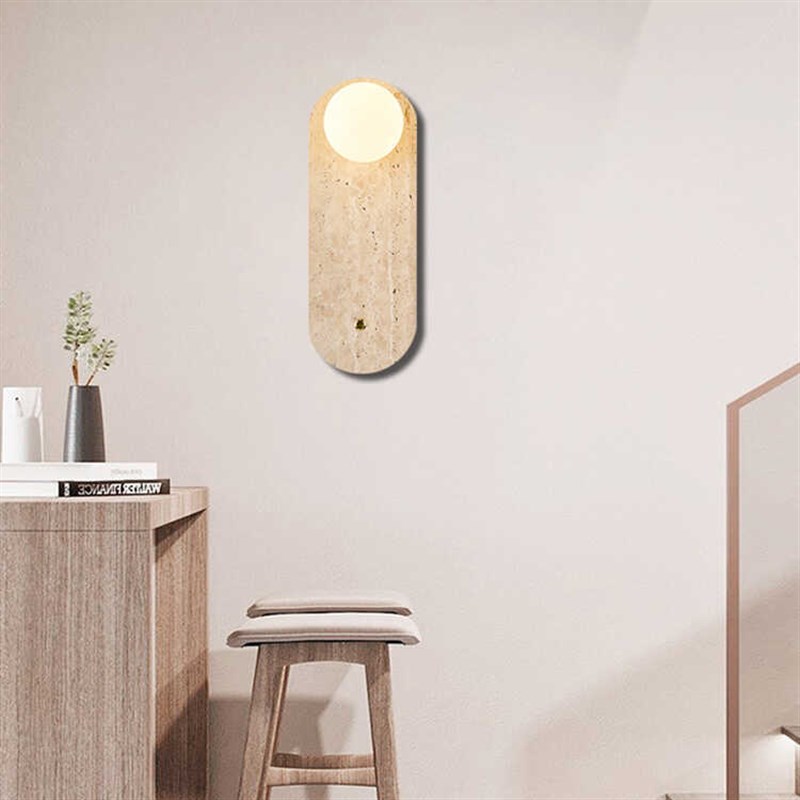 日式侘寂风卧室床头壁灯北欧餐厅楼梯过道黄洞石圆形背景墙壁灯具