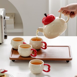 家用客厅待客水壶茶杯具乔迁结M婚礼物水果花茶壶套 陶瓷水杯套装