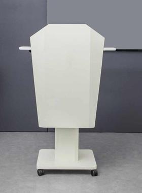 白色电动升降桌简约演讲台发言台钢木讲桌可移动办公会议小讲台