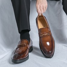 秋冬透气豆豆鞋j男款懒人一脚蹬男鞋漆面内增高高级V感休闲皮鞋棕