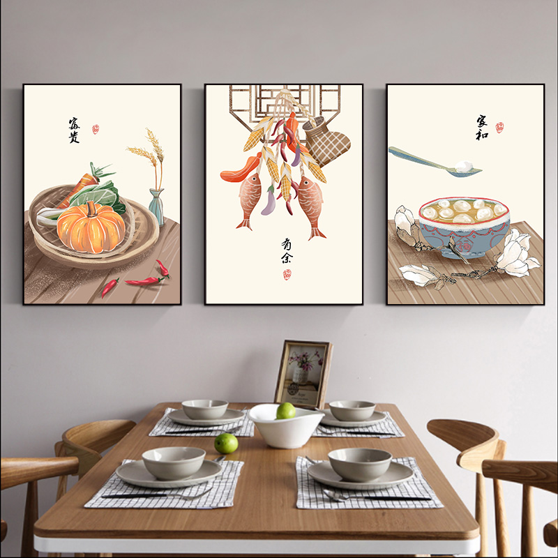 复式楼梯楼道楼梯间装饰画新中式餐厅墙壁画三联客厅走廊过道挂画图片