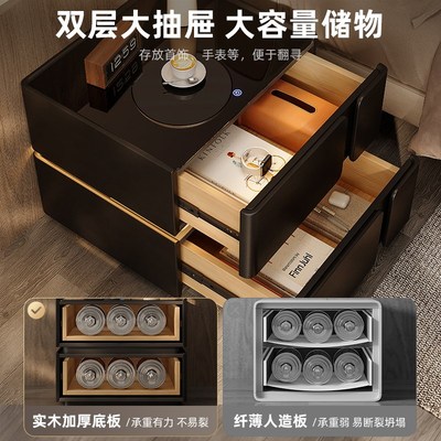 黑色床头柜带灯2025新款轻奢高级感家用卧室设计感小众实木床边柜