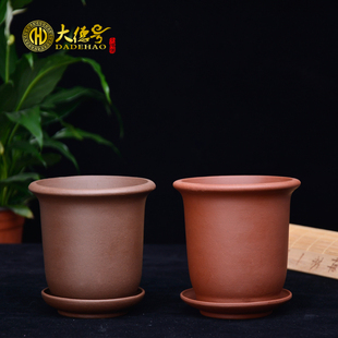宜兴绿植绿萝粉掌金钱草文竹吊兰小盆栽带托盘 多肉植物紫砂花盆