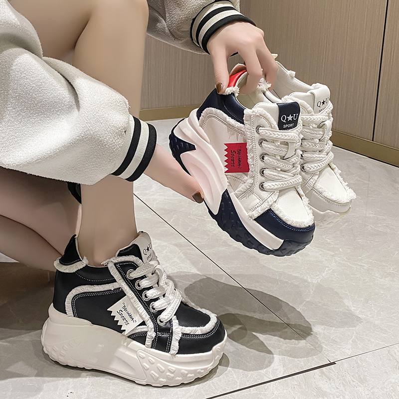 网红老爹鞋女超火2023新款秋季10cm小个子休闲R厚底内增高小白鞋