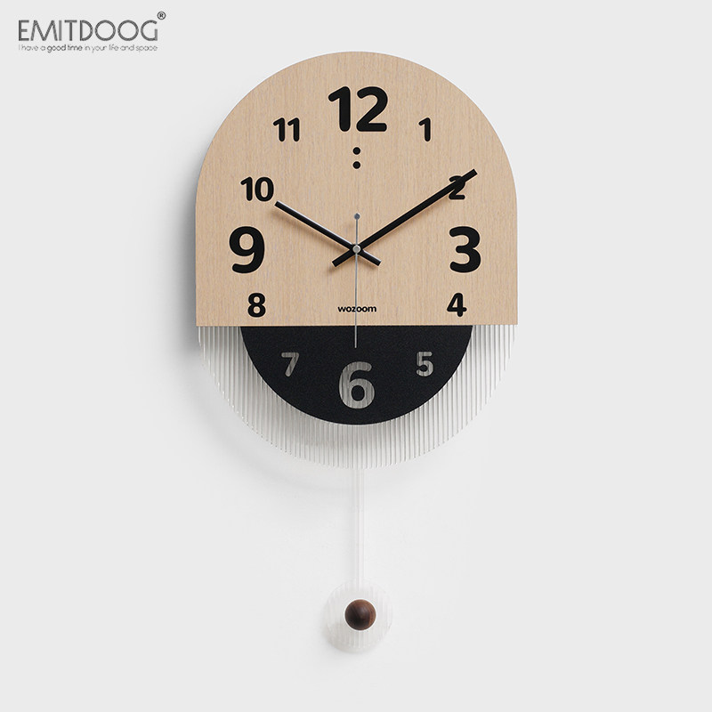 EMITDOOG复古风免打孔挂钟现代摇摆时钟客厅卧室简约装饰家用挂表