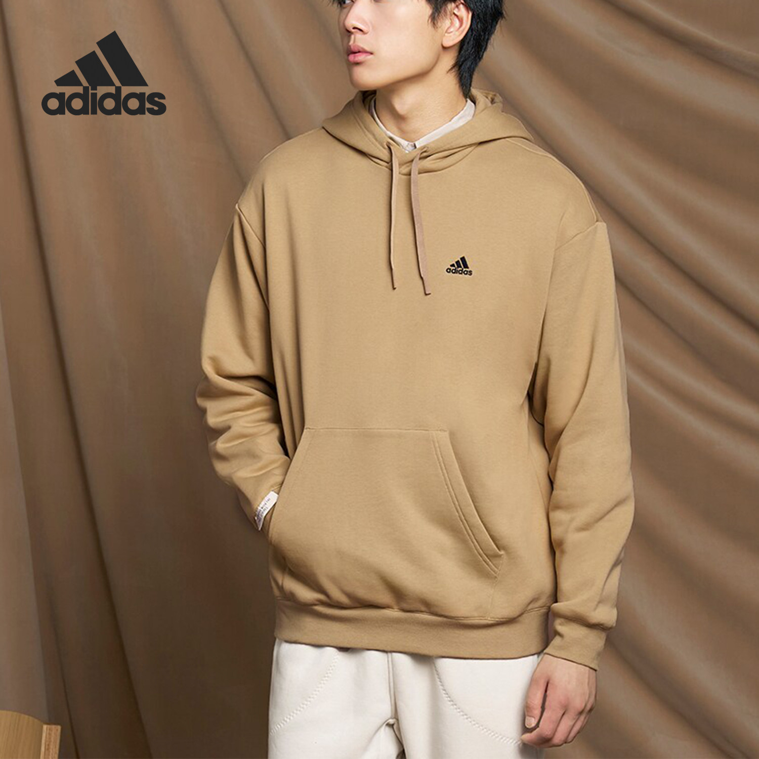 Adidas/阿迪达斯官方正品加绒加厚情侣款运动长袖连帽卫衣IV7595