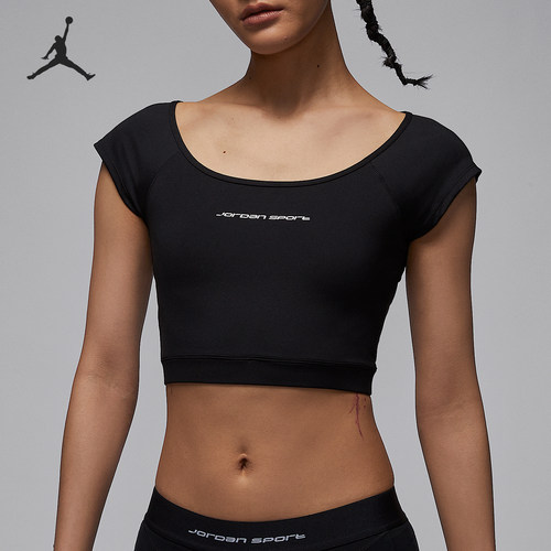 Nike/耐克官方正品JORDAN女士短款圆领透气休闲露背T恤HJ0071-010