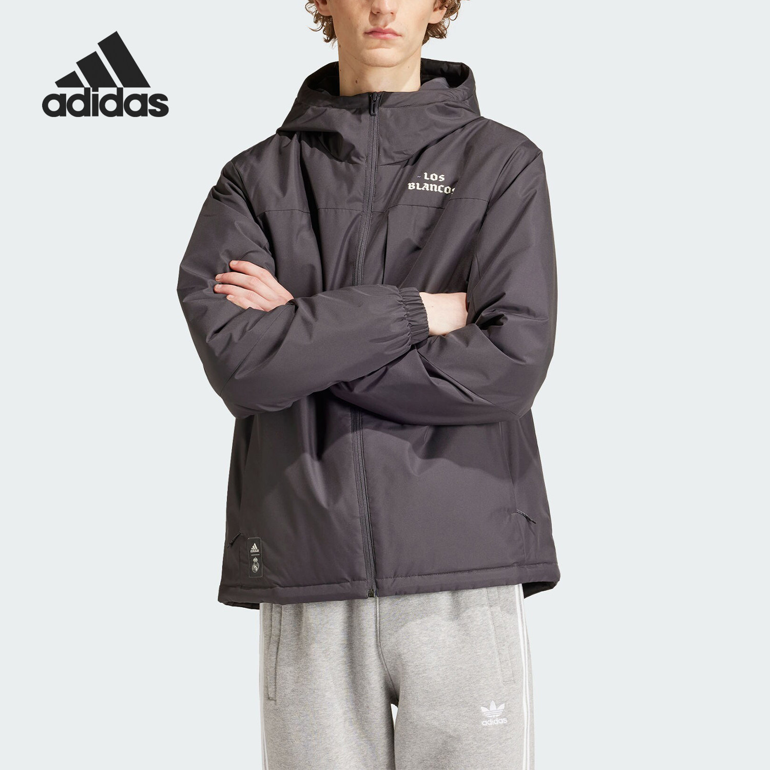Adidas/阿迪达斯官方正品皇马足球男士保暖运动连帽棉服IU2077
