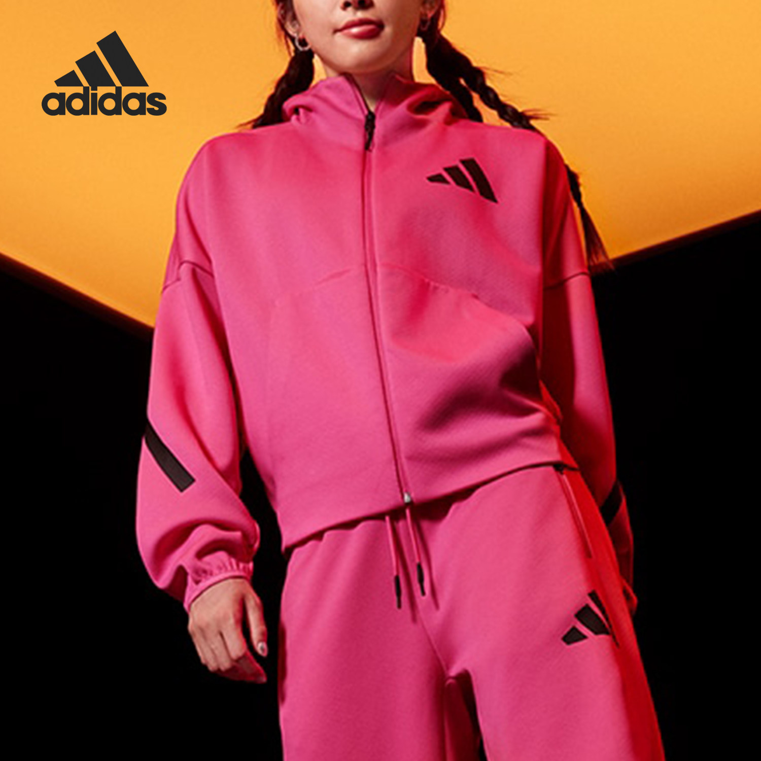 Adidas/阿迪达斯官方正品W Z N E FZ女士针织时尚连帽外套JD3989