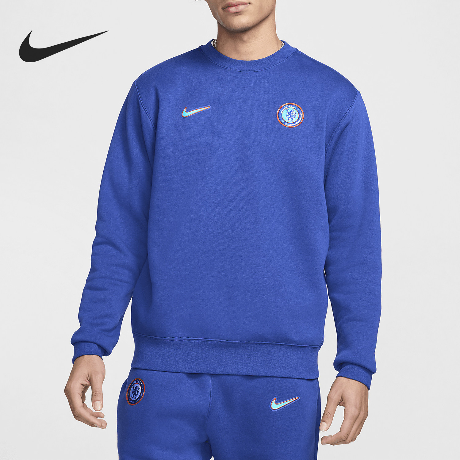 Nike/耐克官方正品Club男士加绒印花足球圆领运动卫衣FQ3008-495