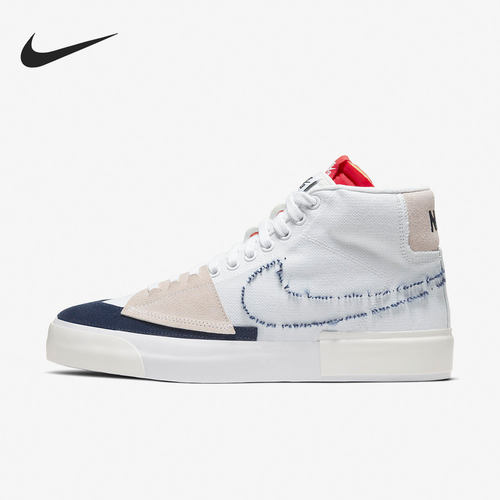 Nike/耐克正品BLAZER MID 男子白蓝拆钩拆线解构休闲鞋CI3833-100