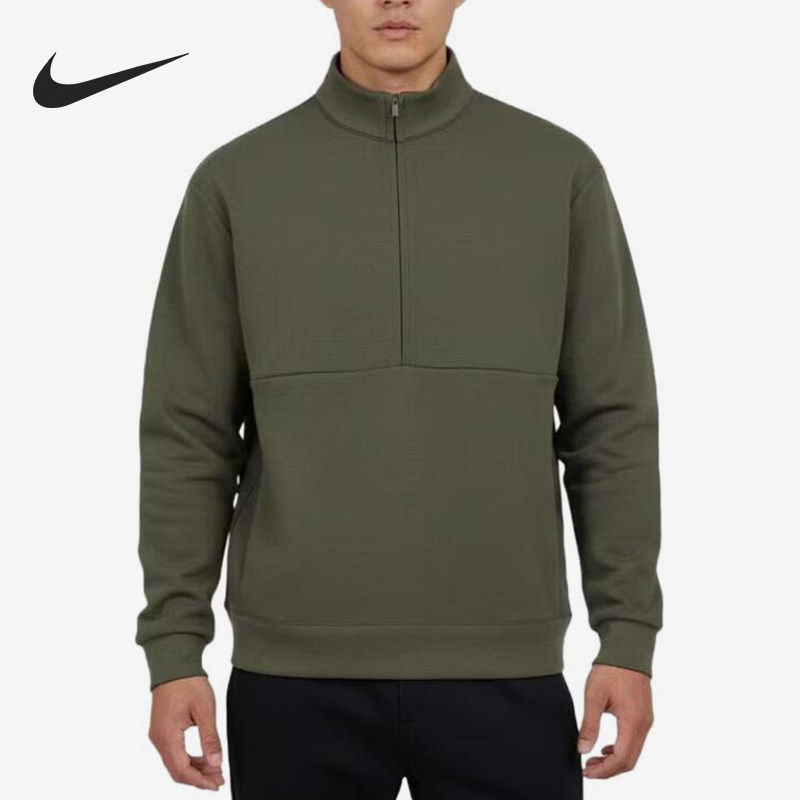 Nike/耐克官方正品新款男军绿色纯色立领套头休闲卫衣HQ6954-325