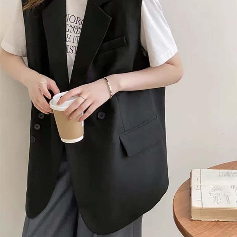 设计感西装马甲女宽松春秋高级感小众无袖背心外套中长款小个子