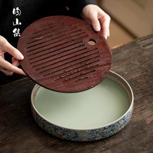 复古汝窑茶盘干泡盘家用陶瓷茶托盘轻奢高档功夫茶具储水蓄水茶台