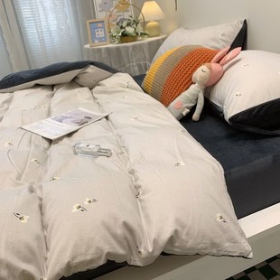 保暖加厚文艺田园全棉加绒四件套水晶绒法莱绒珊瑚绒床上用品 冬季