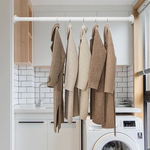 打孔伸缩杆浴帘杆伸缩阳台晾衣架直杆烤漆阳台挂衣杆子