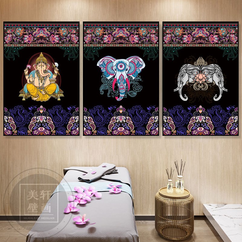 泰式装饰画 画东南亚泰国饭厅瑜伽馆挂画 画大象民族风按摩店料理图片