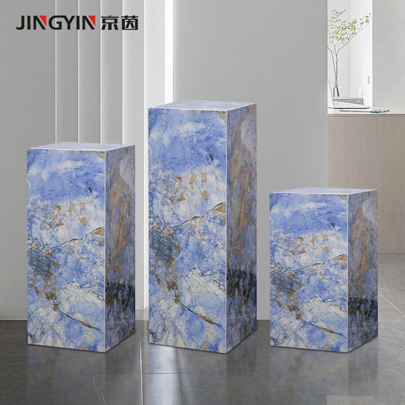 轻奢大理石展台电视柜旁落地式花架立柱石材墩子玄关盆景摆件底座