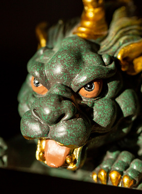 碌心  青砂石招财貔貅 中式国潮逗兽记 鱼缸茶几桌面装饰品