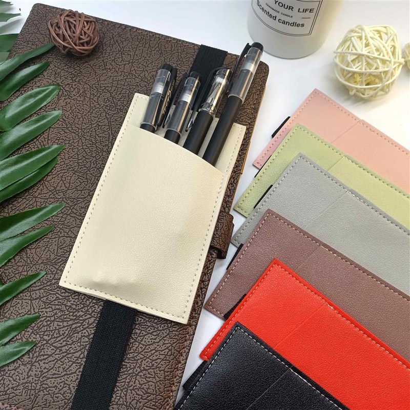 新款纯色笔记本 电脑装笔弹力松紧绑带PU皮革笔插in多功能笔袋