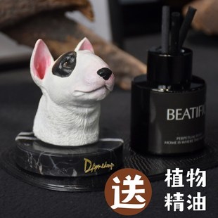D德米汽车香薰彩绘牛头梗中控台艺术品仿真狗车内装饰用品